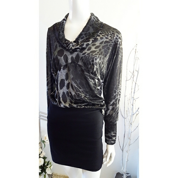 Y2K AVEX Leopard🌠Top|Silky|Cowl Neck|Drop Shoulder - Picture 3 of 8